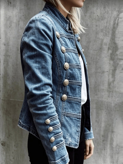 Women's Versatile Denim Double-Breasted Jacket – Sizes M–XXL detail view