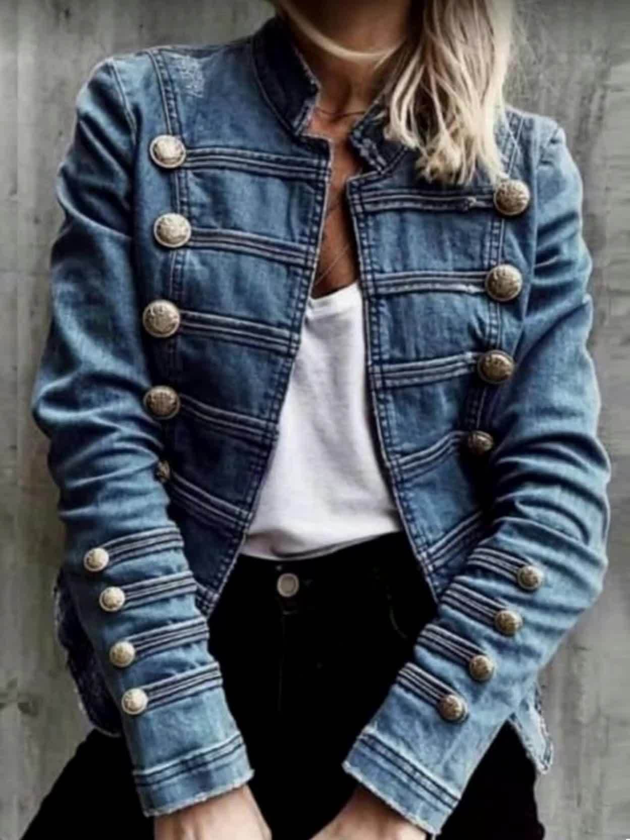 Women's Versatile Denim Double-Breasted Jacket – Sizes M–XXL detail view
