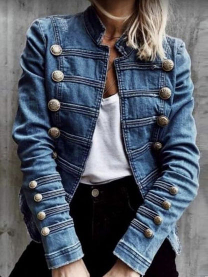 Women's Versatile Denim Double-Breasted Jacket – Sizes M–XXL – Blue option – main product image