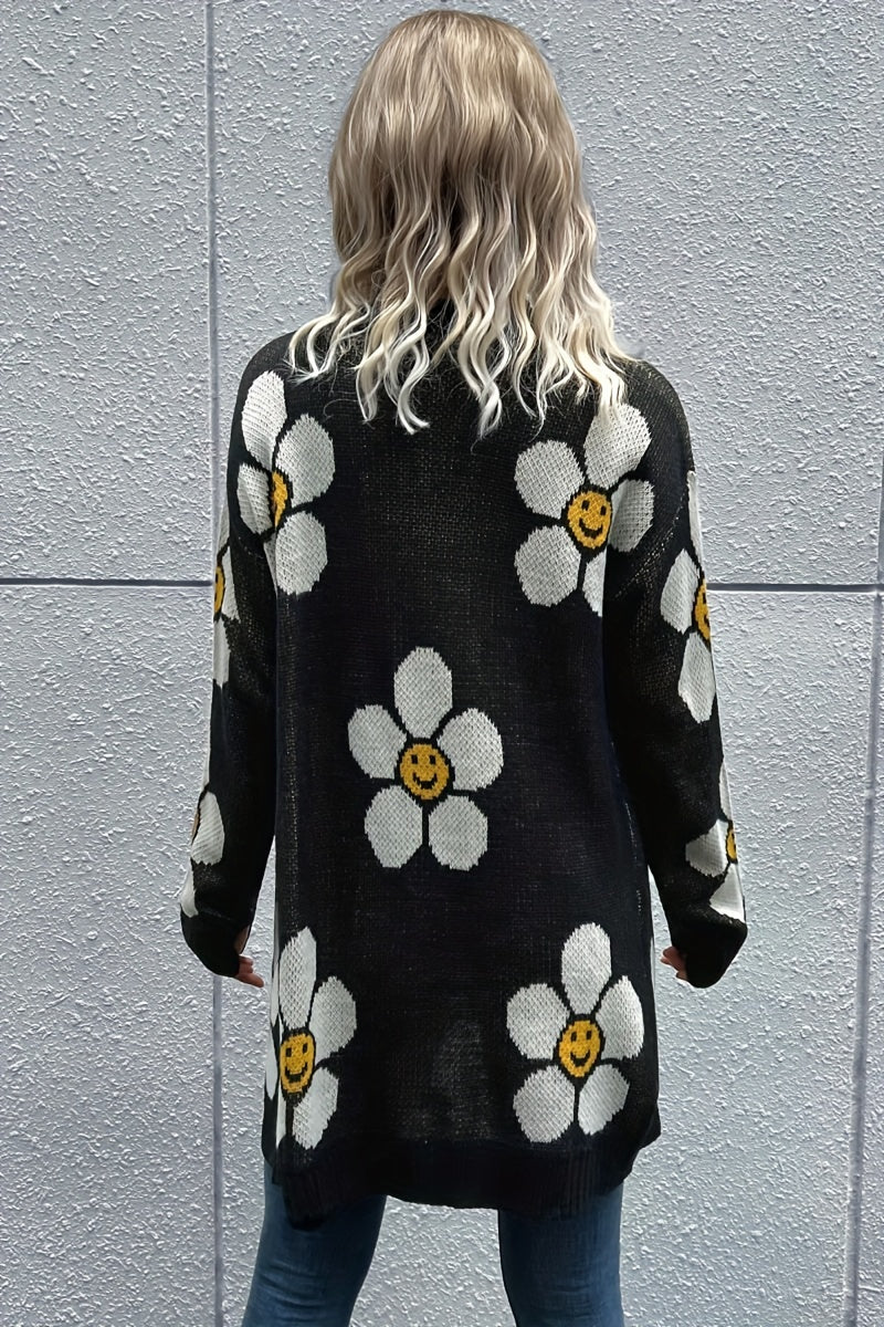 Women's Versatile Denim Floral Cardigan – Denim Wash 47653 detail view
