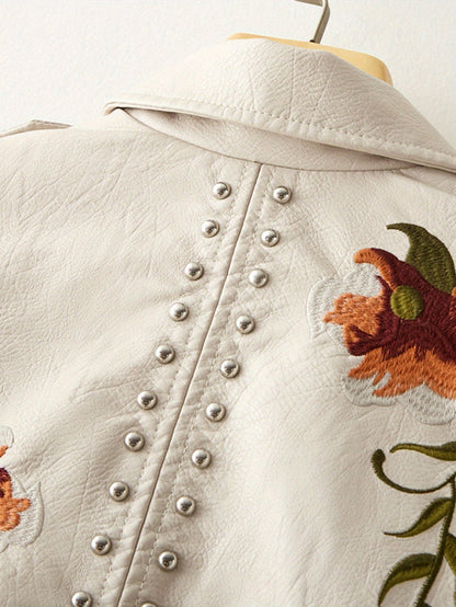 Women's Versatile Denim Floral Jacket – Beige detail view