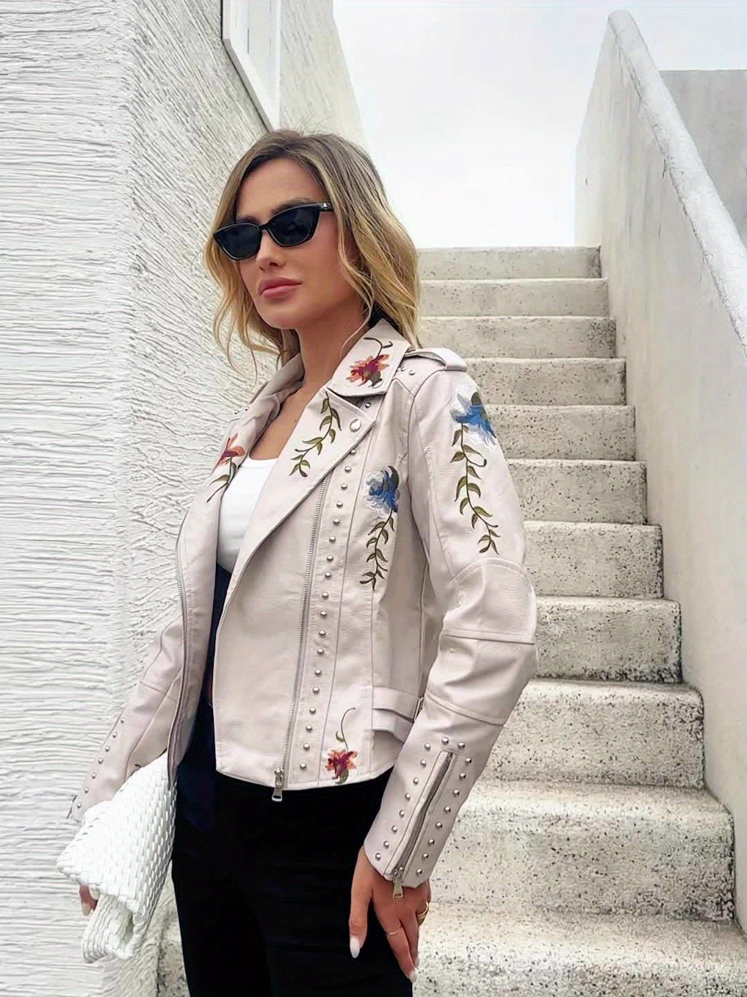 Women's Versatile Denim Floral Jacket – Beige detail view