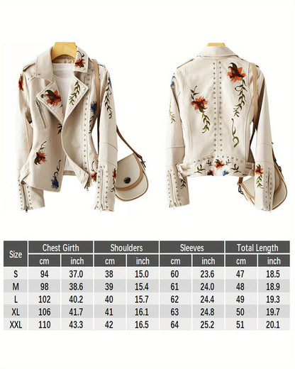 Women's Versatile Denim Floral Jacket – Beige detail view