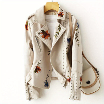 Women's Versatile Denim Floral Jacket – Beige detail view