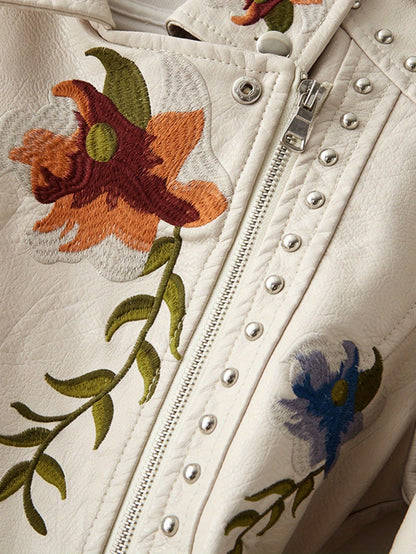 Women's Versatile Denim Floral Jacket – Beige detail view