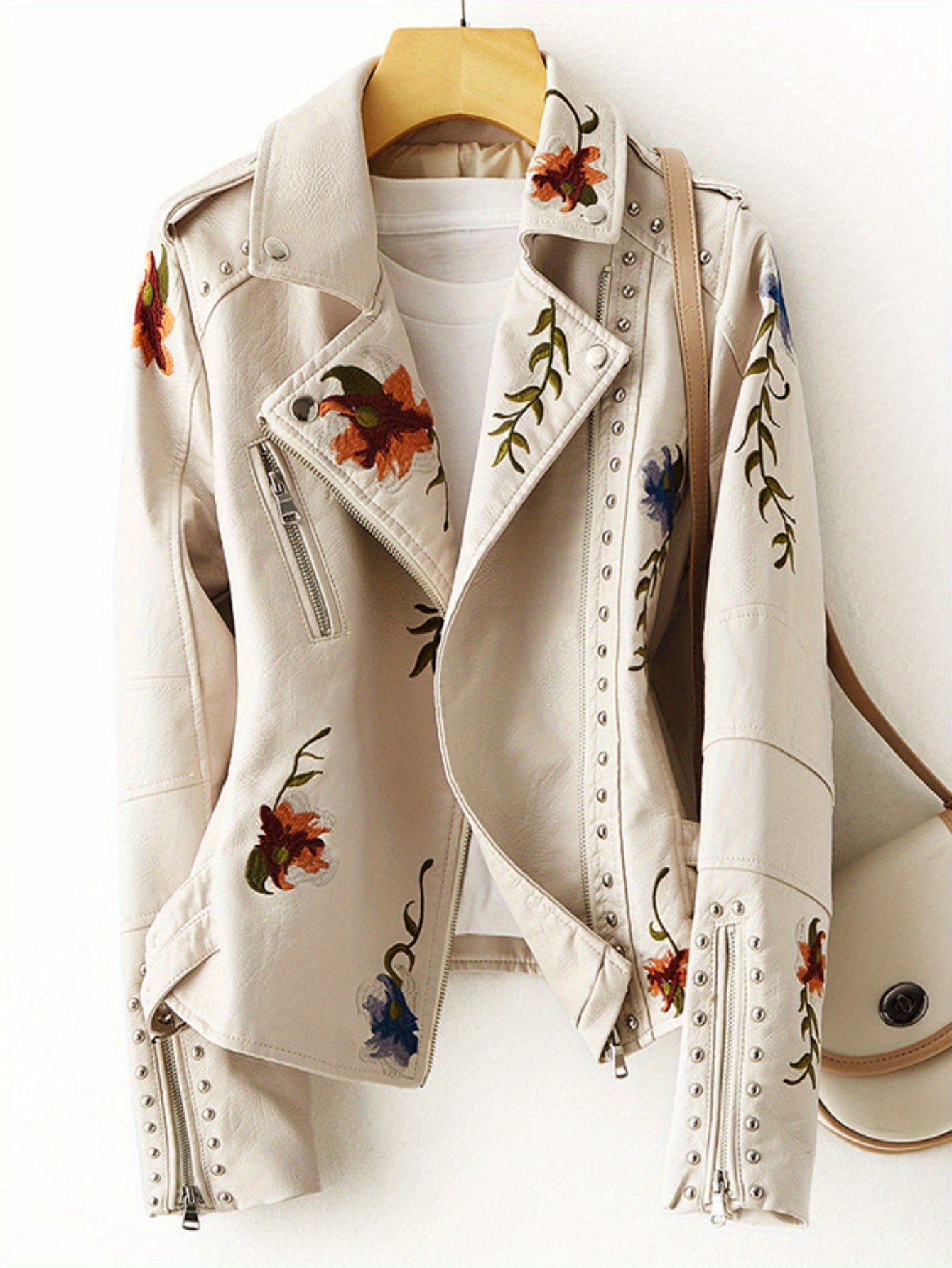 Women's Versatile Denim Floral Jacket – Beige – Beige option – main product image