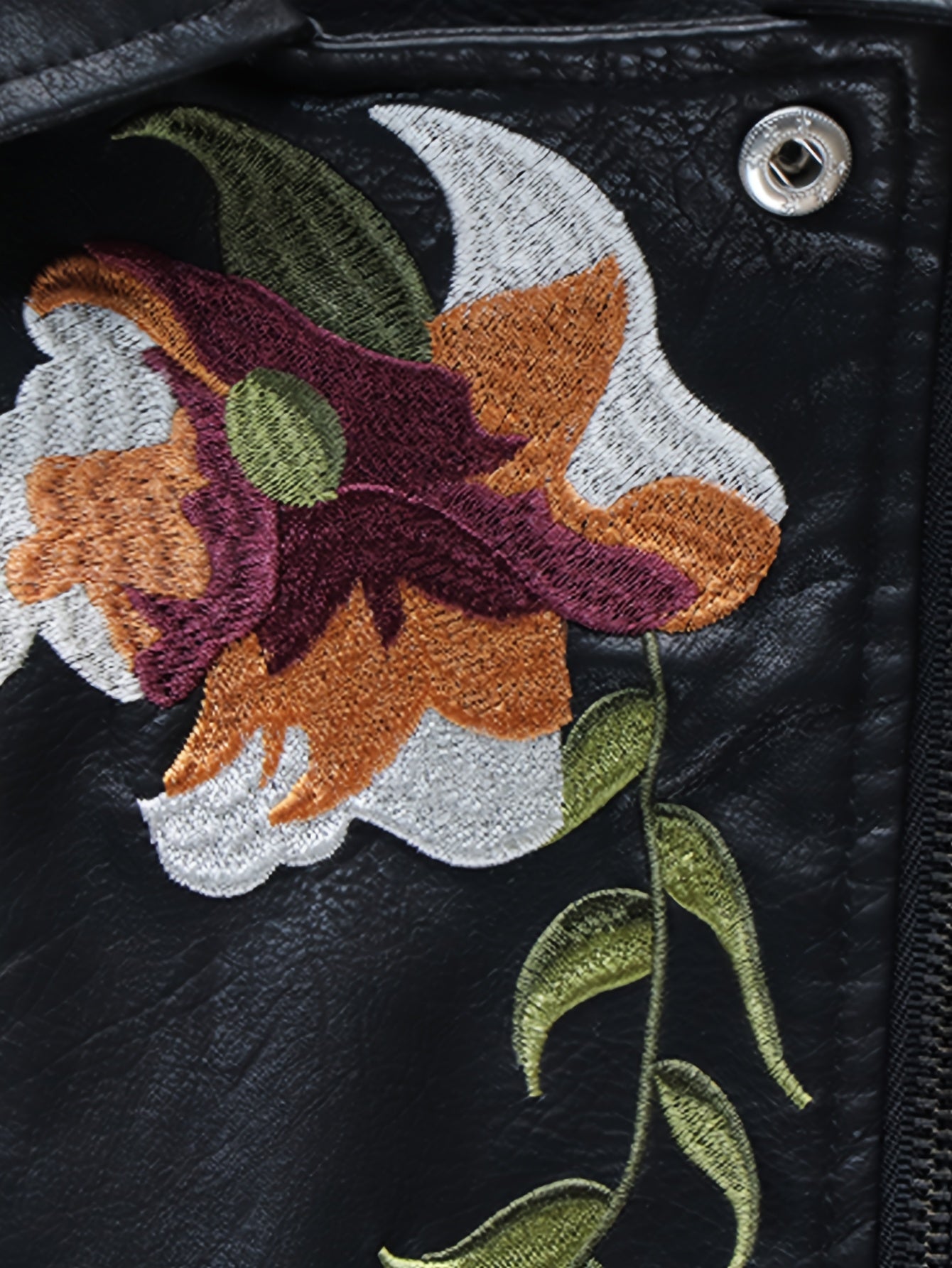 Women's Versatile Denim Floral Jacket – Black detail view