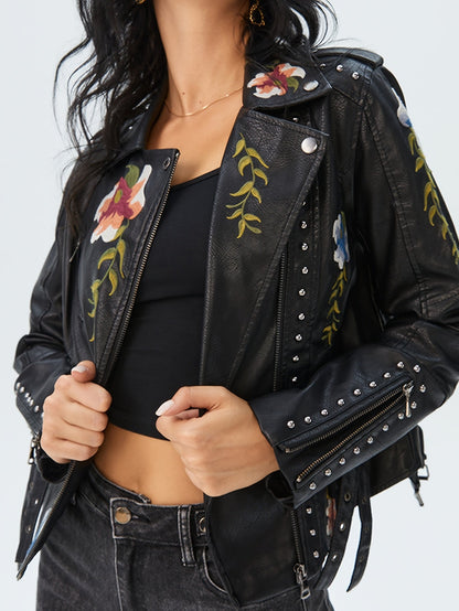 Women's Versatile Denim Floral Jacket – Black detail view