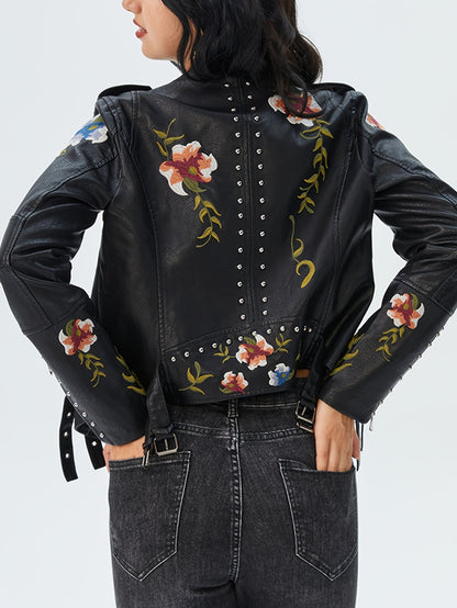 Women's Versatile Denim Floral Jacket – Black detail view