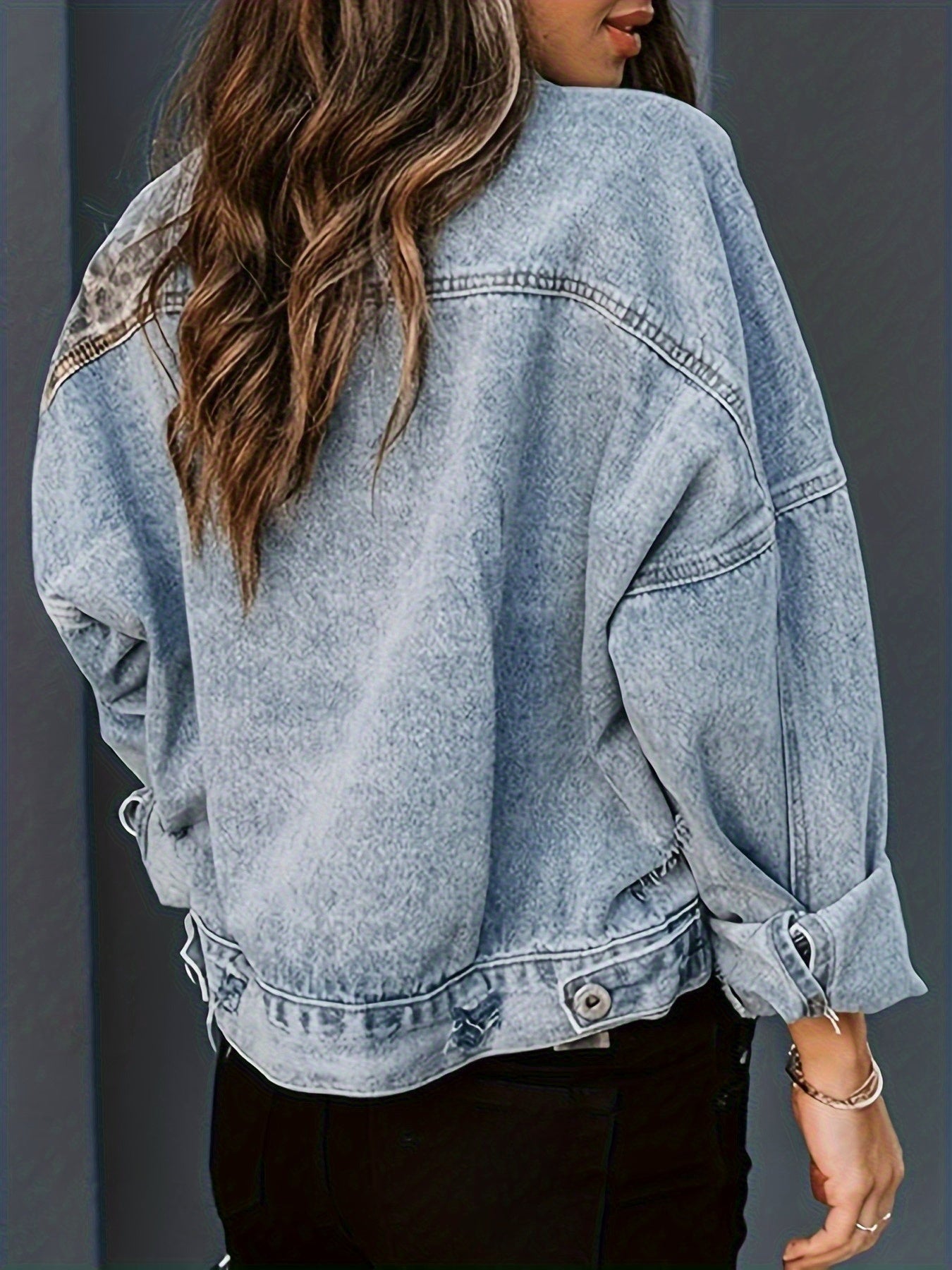 Women's Versatile Denim Leopard Print Jacket detail view