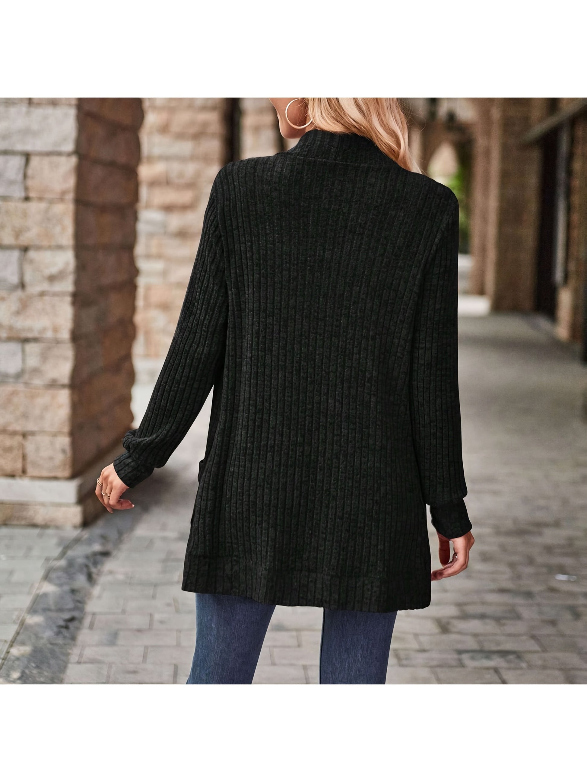 Women's Versatile Denim Open-Front Cardigan – Bronze / Black detail view
