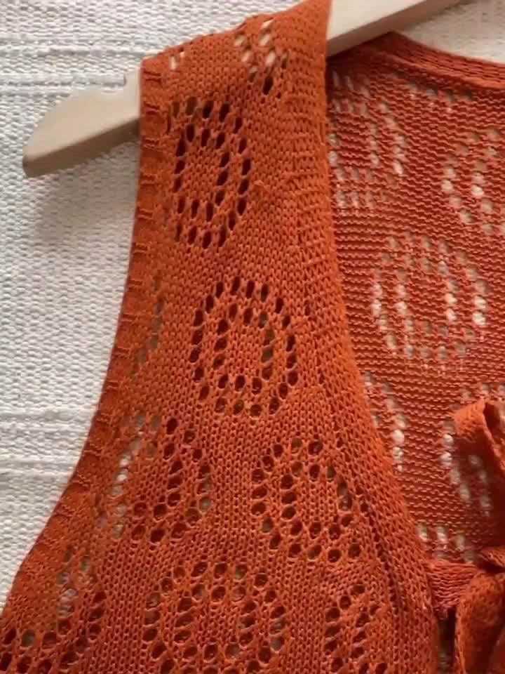 Women's Versatile Denim Open-Front Cardigan – Sepia detail view