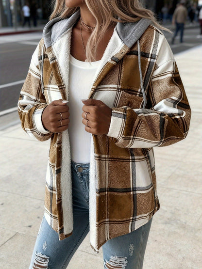Women's Versatile Denim Plaid Jacket – Black / Red detail view