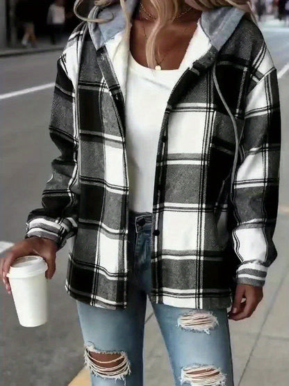 Women's Versatile Denim Plaid Jacket – Black / Red detail view