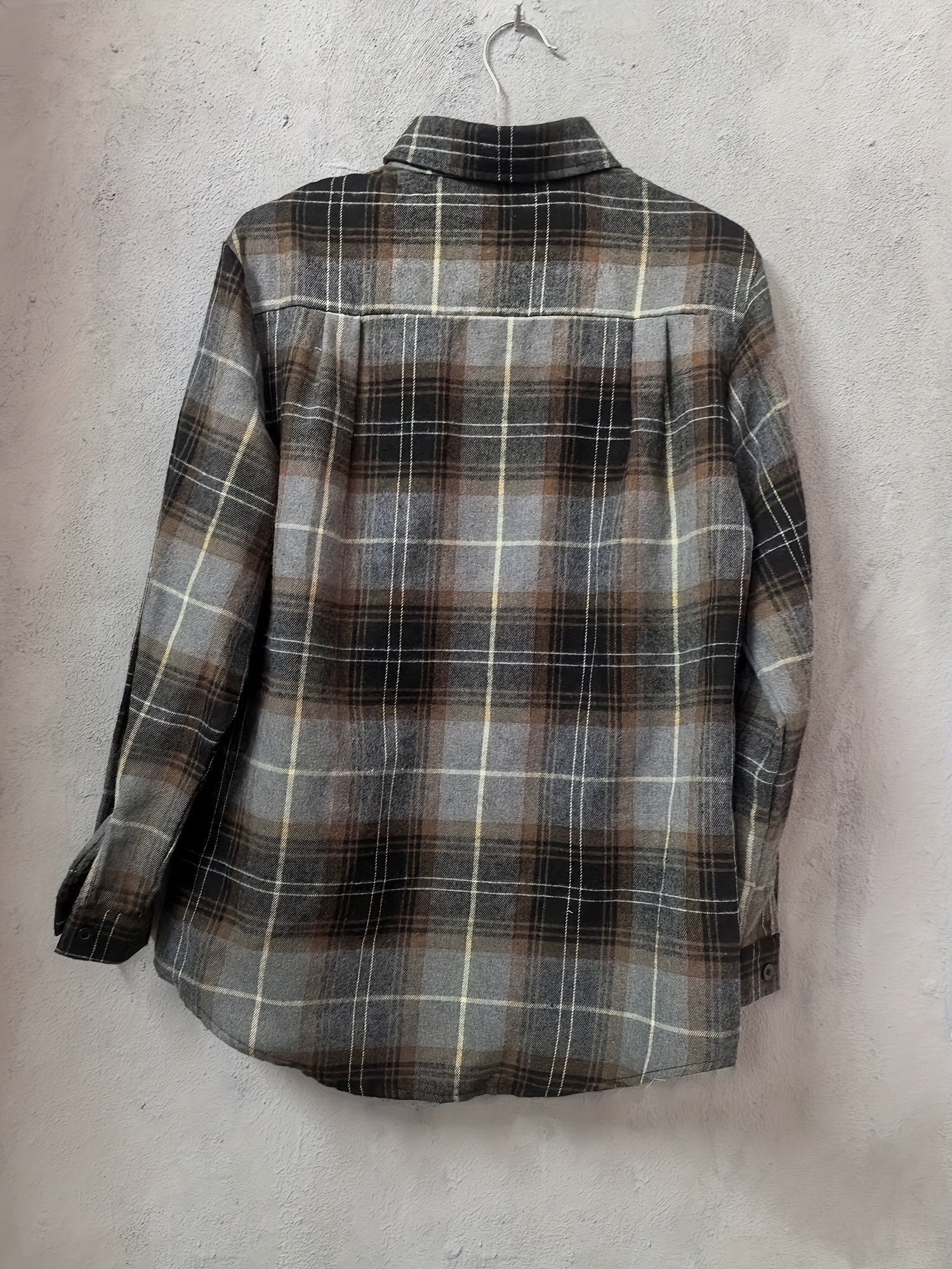 Women's Versatile Denim Plaid Shacket – Dark Gray detail view