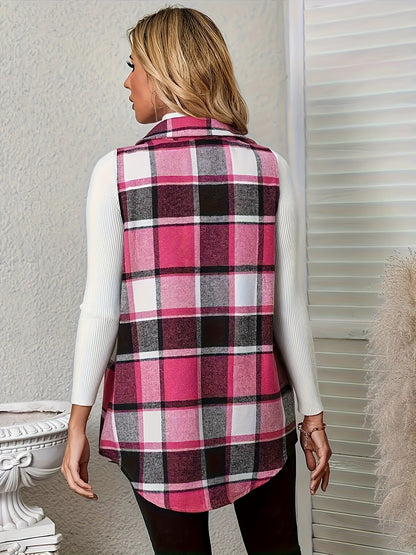 Women's Versatile Denim Plaid Shacket – Pink detail view
