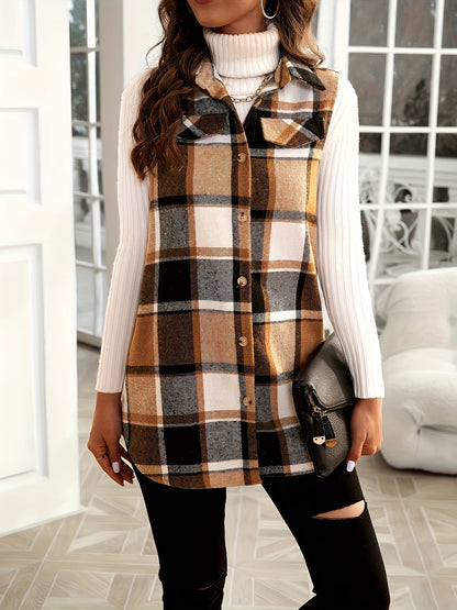 Women's Versatile Denim Plaid Shacket – Pink detail view