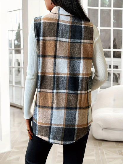 Women's Versatile Denim Plaid Vest detail view