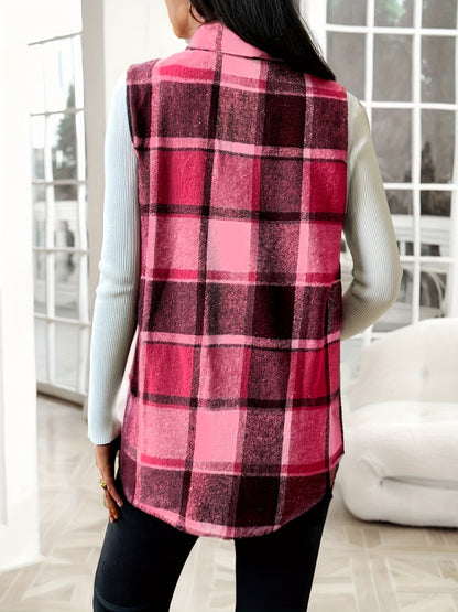 Women's Versatile Denim Plaid Vest detail view