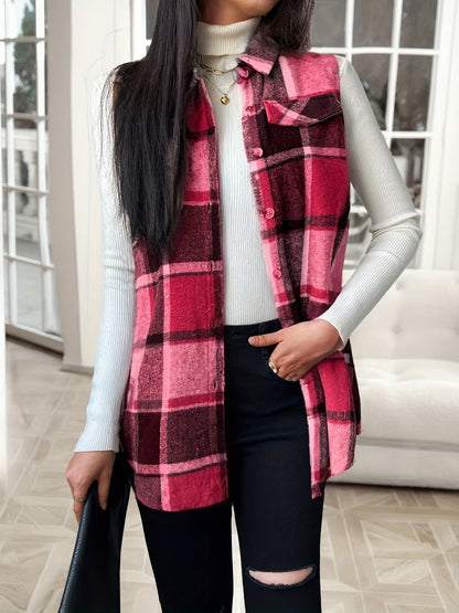 Women's Versatile Denim Plaid Vest detail view