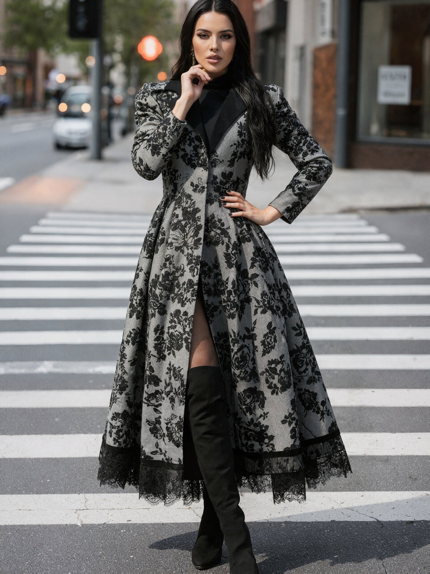 Women's Versatile Denim Pullover Coat – Black Denim Wash 40101 detail view
