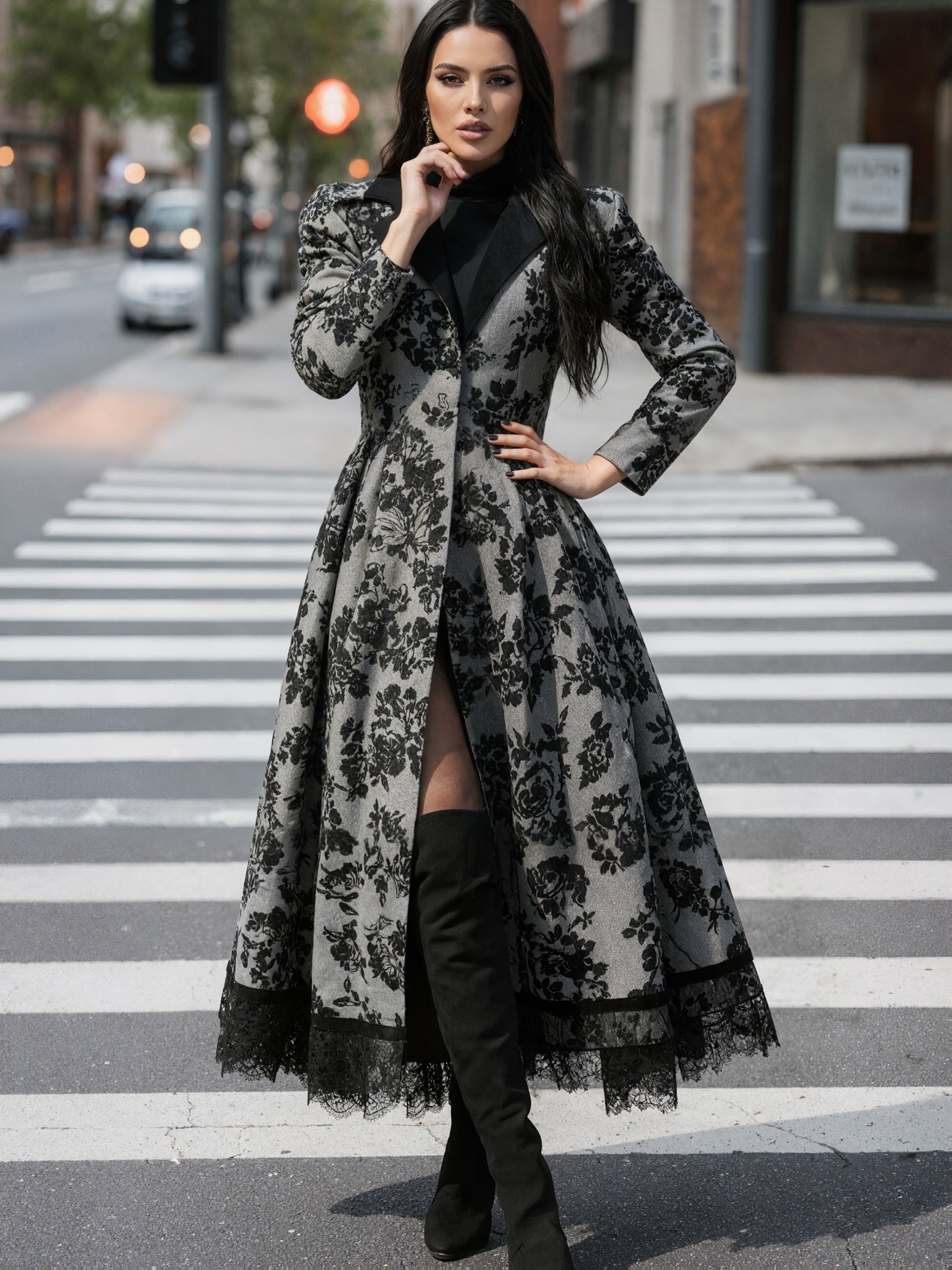 Women's Versatile Denim Pullover Coat – Black Denim Wash 40101 detail view