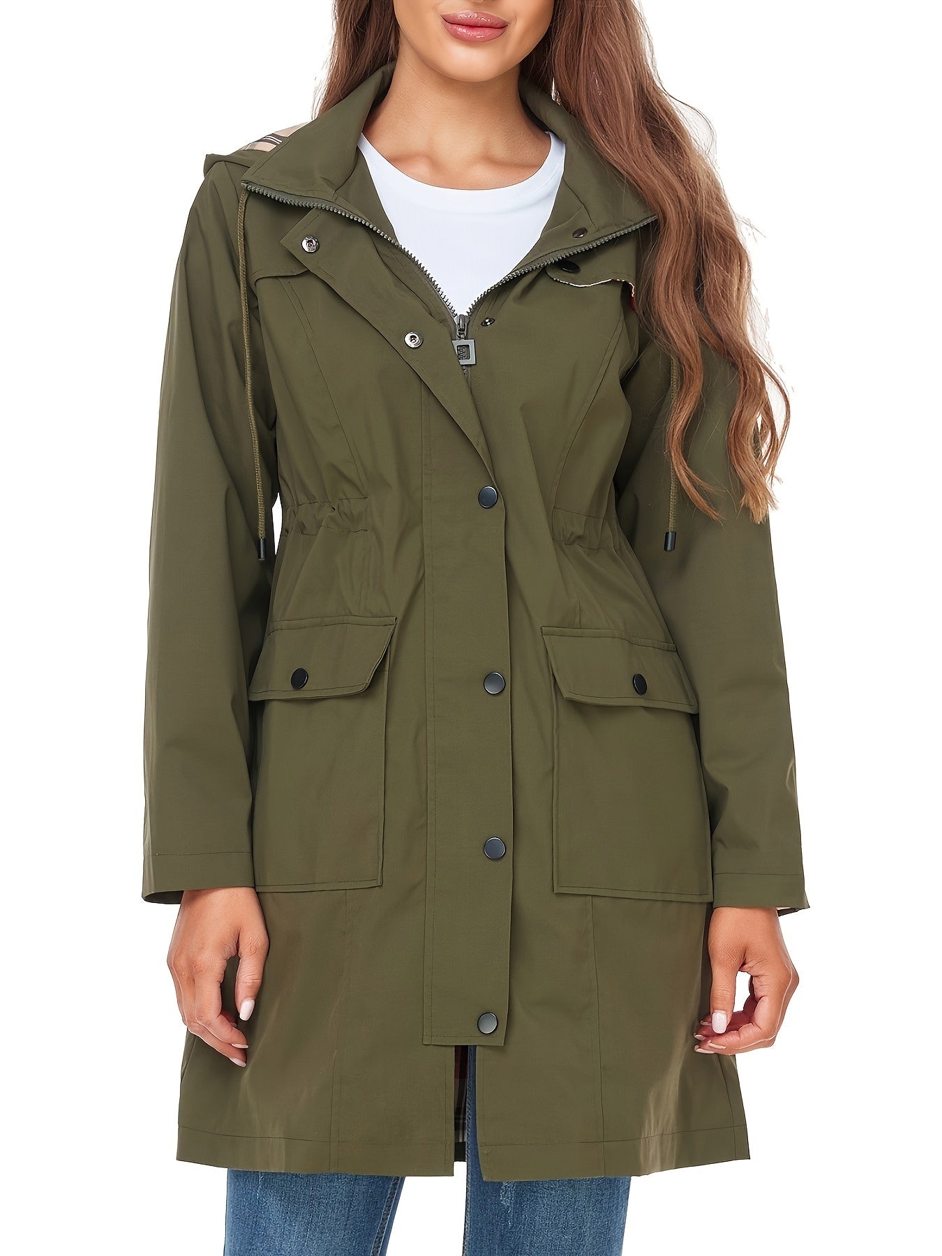 Women's Versatile Denim Pullover Coat – Tan / Black – view 2