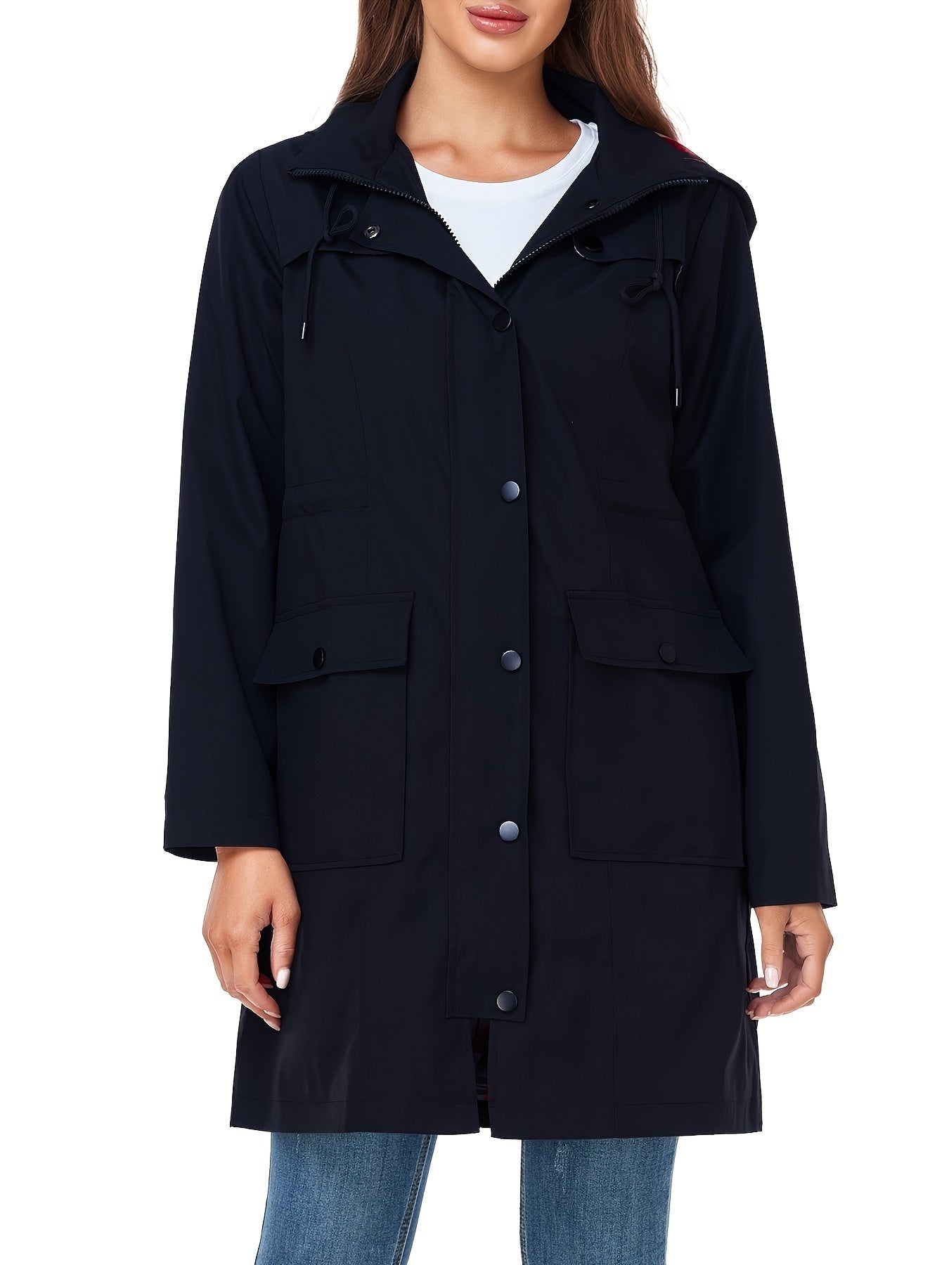 Women's Versatile Denim Pullover Coat – Tan / Black – view 3