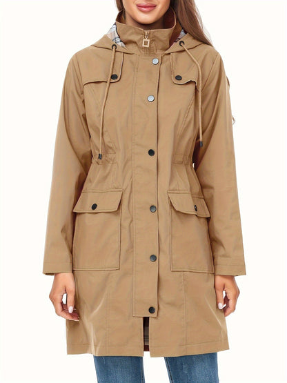 Women's Versatile Denim Pullover Coat – Tan / Black – view 4