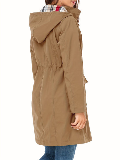 Women's Versatile Denim Pullover Coat – Tan / Black detail view