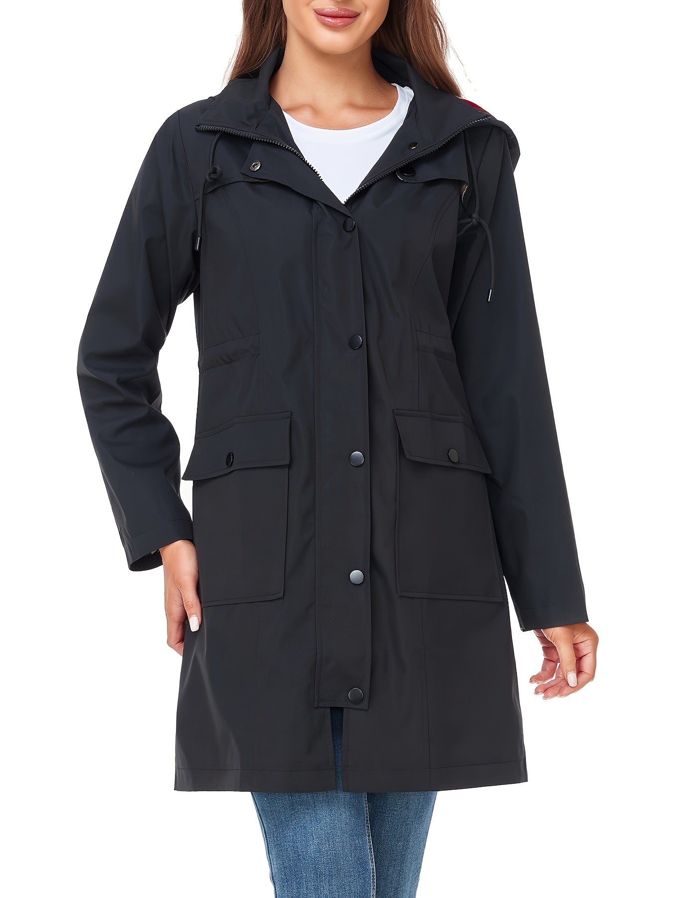 Women's Versatile Denim Pullover Coat – Tan / Black detail view