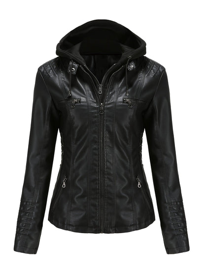 Women's Versatile Denim Pullover Jacket – Black / Camel detail view