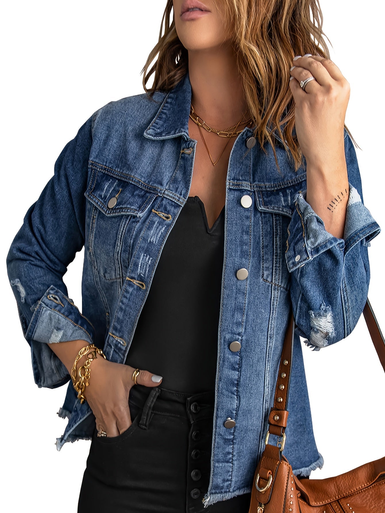 Women's Versatile Denim Pullover Jacket – Blue / Dark Blue / 8-Color Selection – Blue option – view 12