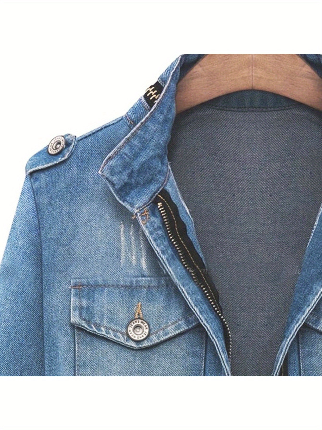 Women's Versatile Denim Pullover Jacket – Blue Denim Wash 39685 detail view