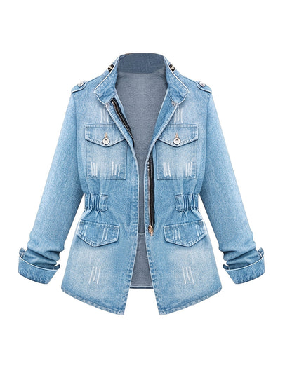 Women's Versatile Denim Pullover Jacket – Blue Denim Wash 39685 detail view