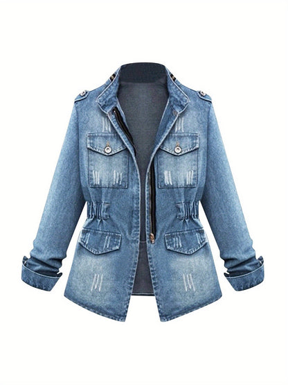 Women's Versatile Denim Pullover Jacket – Blue Denim Wash 39685 – Blue option – view 2