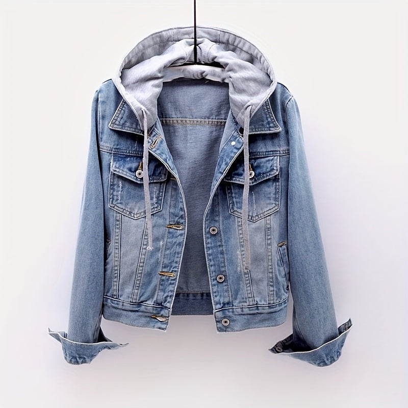Women's Versatile Denim Pullover Jacket – Blue Denim Wash 72453 detail view