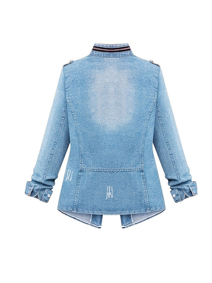 Women's Versatile Denim Pullover Jacket – Blue Denim Wash 99525 detail view