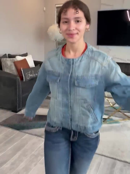 Women's Versatile Denim Pullover Jacket – Blue Slim-Fit – view 4