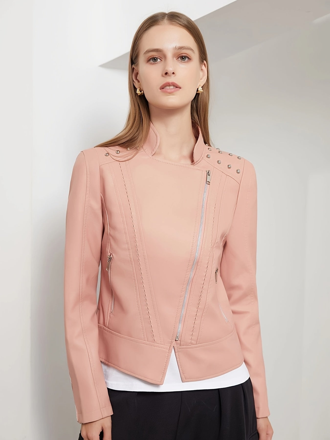 Women's Versatile Denim Pullover Jacket – Burgundy / Camel detail view