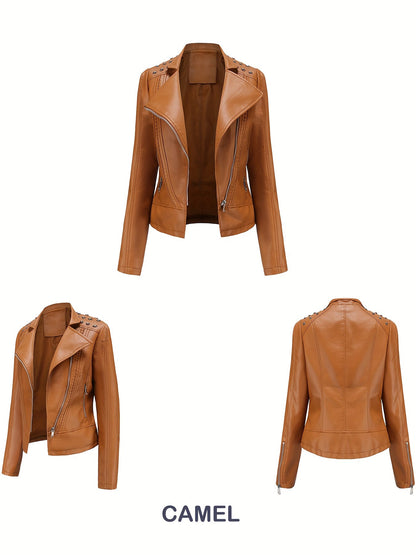 Women's Versatile Denim Pullover Jacket – Burgundy / Camel detail view