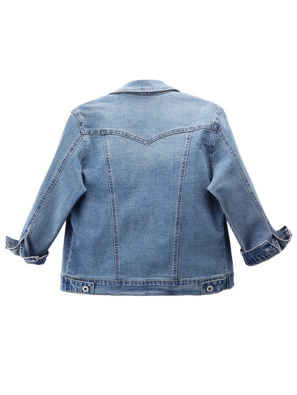 Women's Versatile Denim Pullover Jacket – Dark Blue / White detail view
