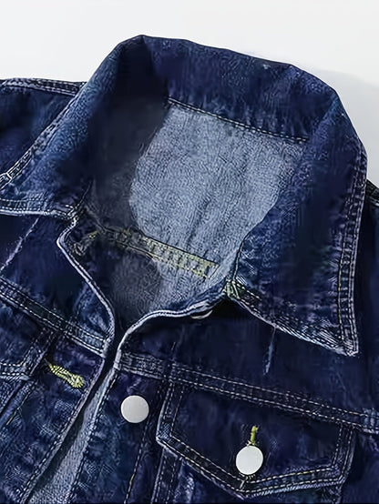 Women's Versatile Denim Pullover Jacket – Dark Blue / White detail view