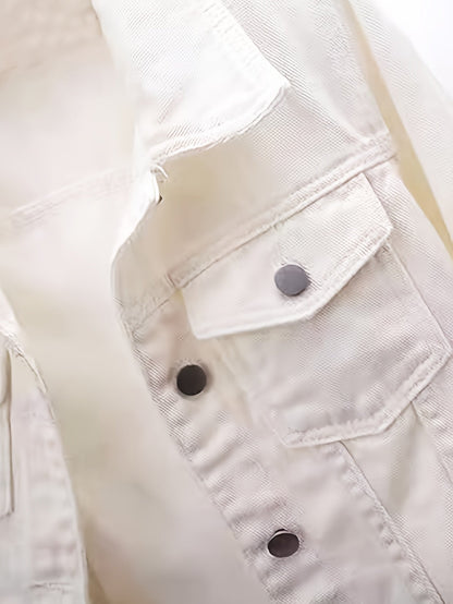 Women's Versatile Denim Pullover Jacket – Dark Blue / White detail view