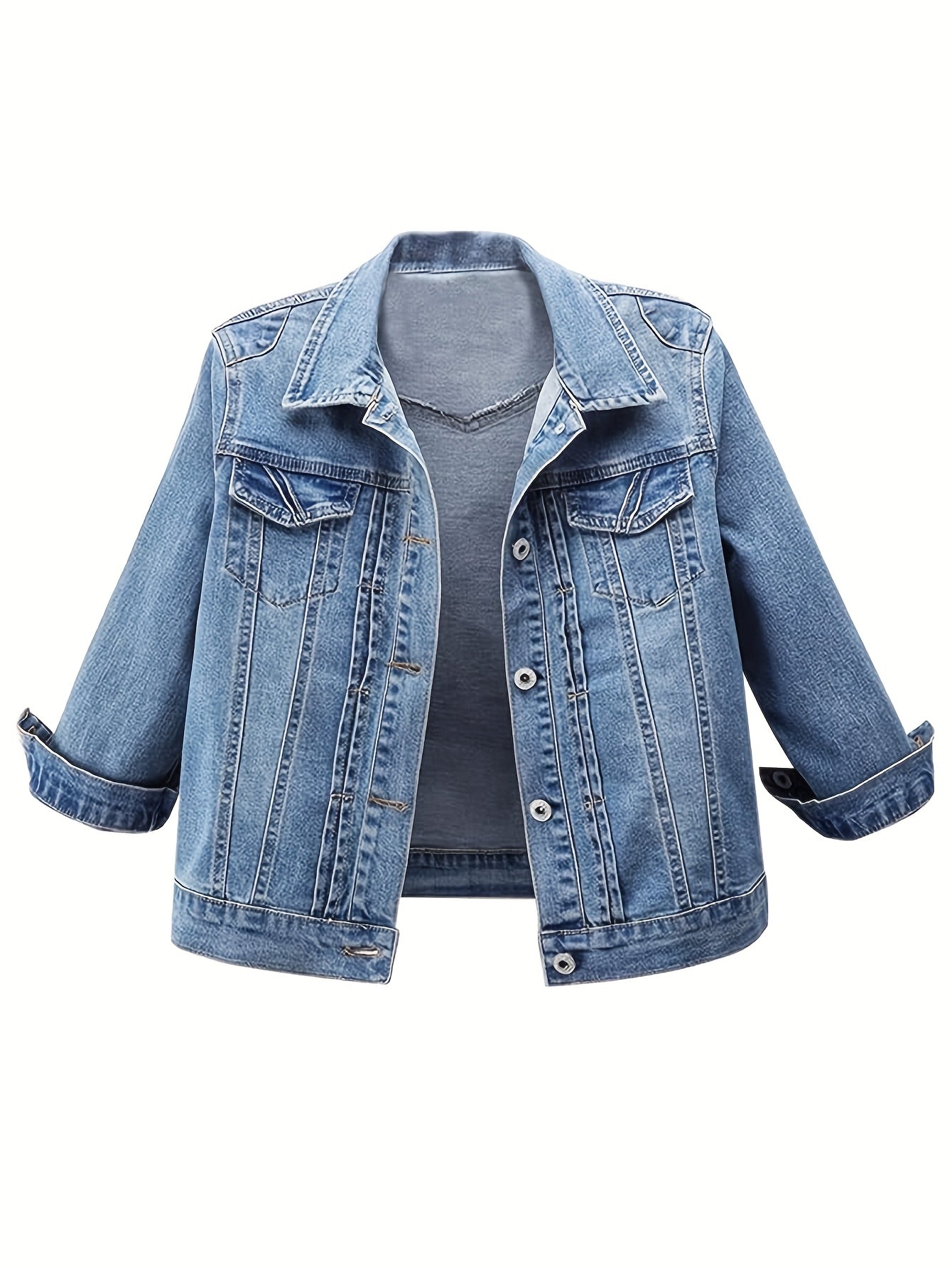 Women's Versatile Denim Pullover Jacket – Dark Blue / White detail view