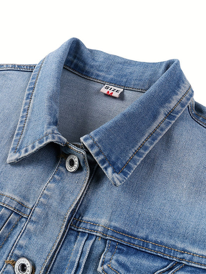 Women's Versatile Denim Pullover Jacket – Dark Blue / White detail view