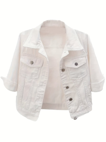 Women's Versatile Denim Pullover Jacket – Dark Blue / White – Blue option – view 2