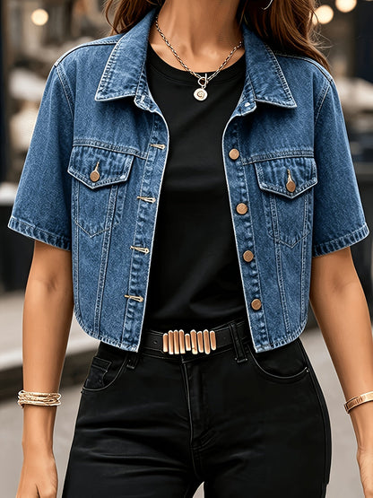 Women's Versatile Denim Pullover Jacket – Deep Blue detail view
