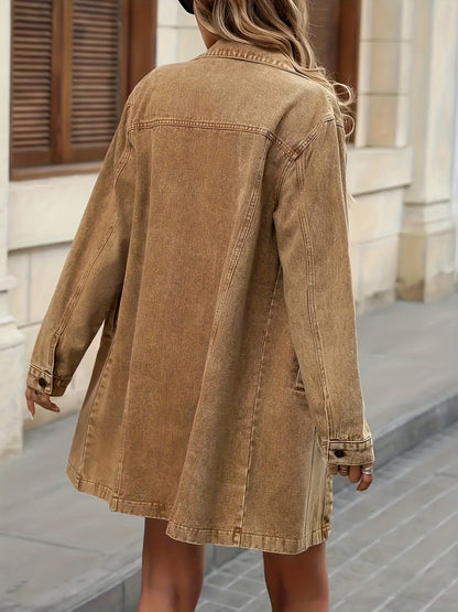Women's Versatile Denim Pullover Jacket – Khaki detail view
