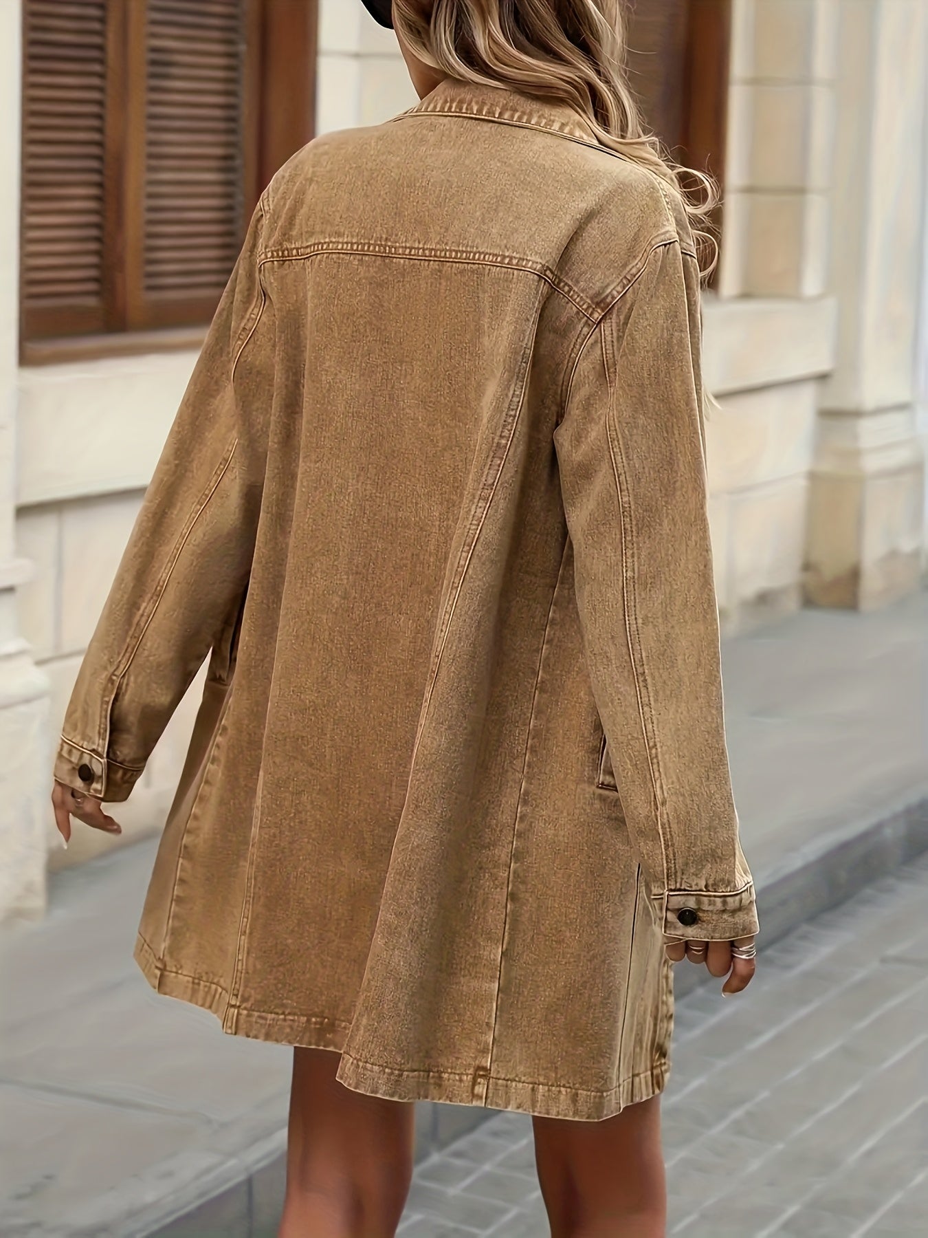 Women's Versatile Denim Pullover Jacket – Khaki detail view